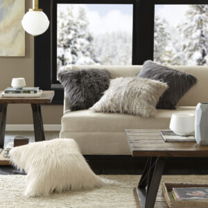 Edina Faux Fur Square Pillow in Grey From Madison Park