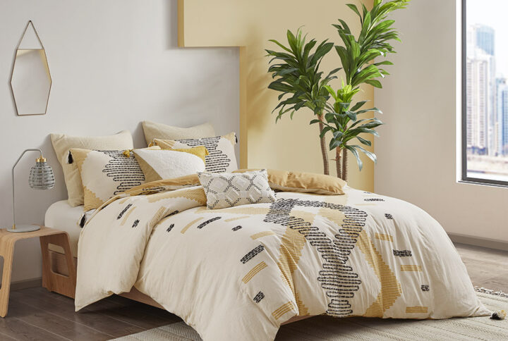 Arizona 3 Piece Cotton Duvet Cover Set in Yellow From INK+IVY