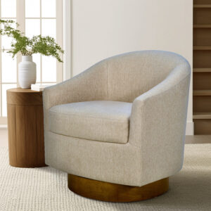 Ashton Upholstered Swivel Chair with Wood Base in Natural From Madison Park