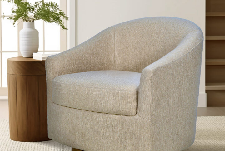 Ashton Upholstered Swivel Chair with Wood Base in Natural From Madison Park