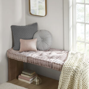 Azza Poly Chenille Square Floor Pillow Cushion in Blush From Intelligent Design