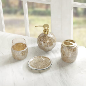 Mosaic 4 Piece Bath Accessory Set in Gold From Madison Park