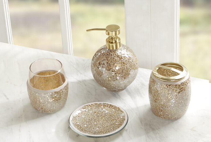 Mosaic 4 Piece Bath Accessory Set in Gold From Madison Park