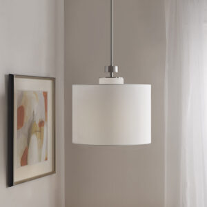 Pacific Metal Pendant with Drum Shade in Plated Nickel From INK+IVY