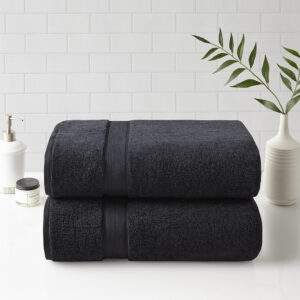 100% Cotton Bath Sheet Antimicrobial 2 Piece Set in Black From Madison Park Signature