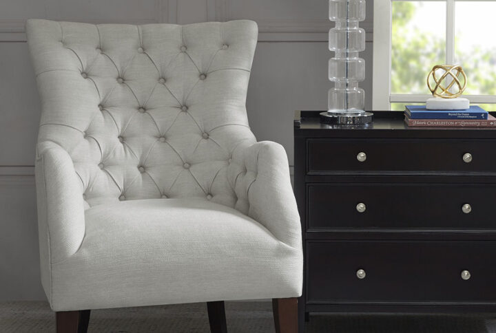 Hannah Button Tufted Wing Chair in Ivory From Madison Park