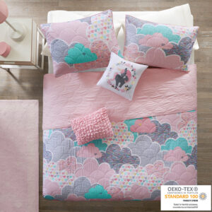 Cloud Reversible Cotton Quilt Set with Throw Pillows in Pink From Urban Habitat Kids