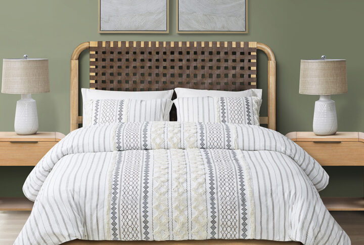 Jameson Woven Faux Leather Bed Queen in Natural From INK+IVY