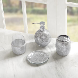 Mosaic 4 Piece Bath Accessory Set in Silver From Madison Park