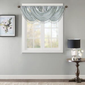 Elena Faux Silk Waterfall Embellished Valance in Dusty Aqua From Madison Park