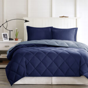 Larkspur 3M Scotchgard Diamond Quilting Reversible Down Alternative Comforter Set in Navy/Light Blue From Madison Park Essentials