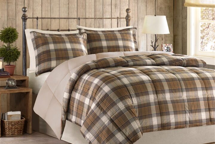 Lumberjack Classic Quilting Soft and Cozy Microfiber Solid Reverse Down Alternative Comforter Set in Multi From Woolrich