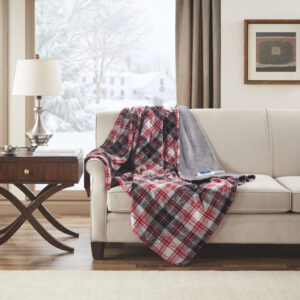 Jacob Oversized Plaid Plush Heated Throw in Red From True North by Sleep Philosophy