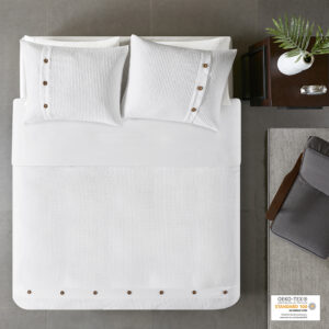 Finley 3 Piece Cotton Waffle Weave Duvet Cover Set in White From Madison Park