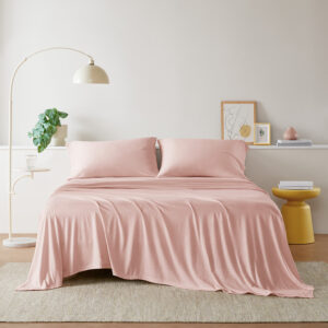 Cotton Blend Jersey Knit All Season Sheet Set in Blush From Intelligent Design