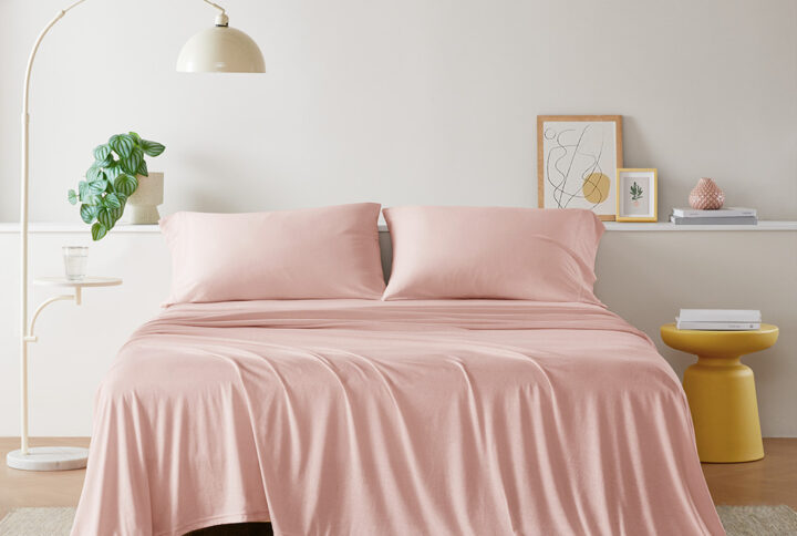 Cotton Blend Jersey Knit All Season Sheet Set in Blush From Intelligent Design