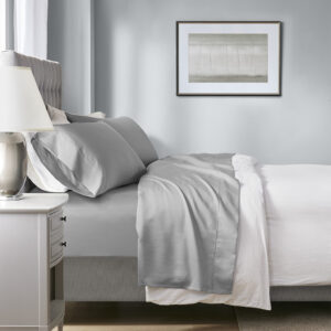 1000 Thread Count HeiQ Smart Temperature Cotton Blend 4 PC Sheet Set in Grey From Beautyrest