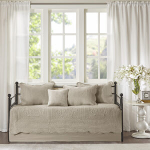 Tuscany 6 Piece Reversible Scalloped Edge Daybed Cover Set in Khaki From Madison Park