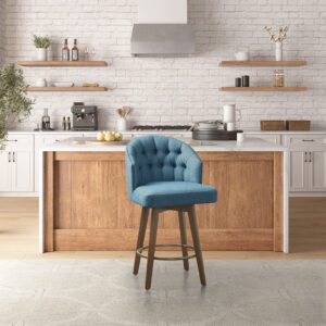 Onyx Upholstered 360 Degree Swivel Counter Stool 26" H in Blue From Madison Park