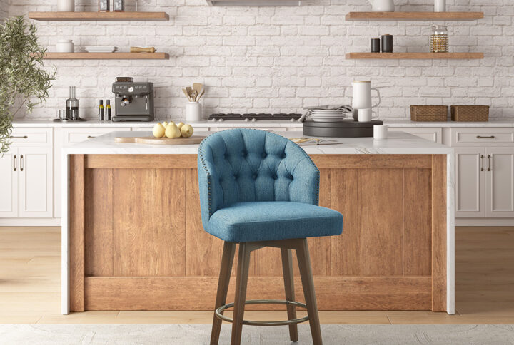 Onyx Upholstered 360 Degree Swivel Counter Stool 26" H in Blue From Madison Park