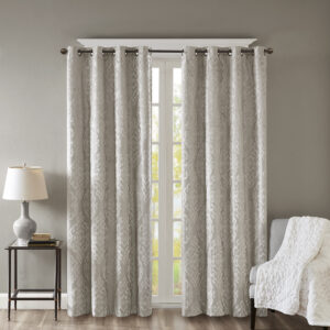 Mirage Knitted Jacquard Damask Total Blackout Grommet Top Curtain Panel in Silver From SunSmart