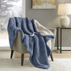 Marbled Sherpa Heated Throw in Blue From True North by Sleep Philosophy