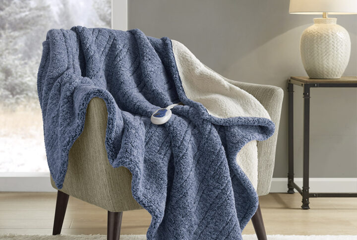 Marbled Sherpa Heated Throw in Blue From True North by Sleep Philosophy