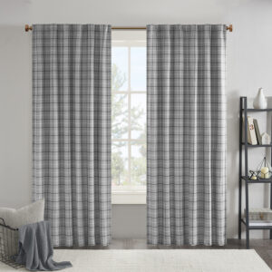 Anaheim Plaid Rod Pocket and Back Tab Curtain Panel with Fleece Lining in Grey From Madison Park