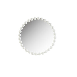 Marlowe 27" Medium Decorative Round Wall Mirror with Beaded Metal Frame in White From Madison Park Signature