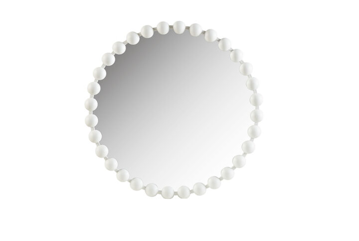 Marlowe 27" Medium Decorative Round Wall Mirror with Beaded Metal Frame in White From Madison Park Signature