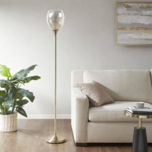 Bellow Uplight Floor Lamp with Mercury Glass Shade in Antique Brass From INK+IVY