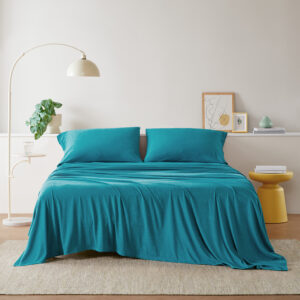 Cotton Blend Jersey Knit All Season Sheet Set in Teal From Intelligent Design