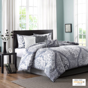 Vienna 7 Piece Cotton Printed Comforter Set in Grey From Madison Park