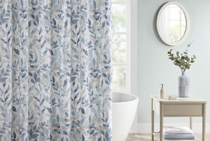 Sofia Botanical Printed Shower Curtain in Blue From Madison Park Essentials