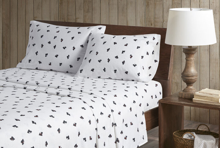 Flannel Sheet Set in Black/White Scottie Dogs From Woolrich