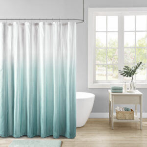 Ara Ombre Printed Seersucker Shower Curtain in Aqua From Madison Park