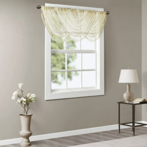 Irina Diamond Sheer Embroidered Waterfall Valance in Ivory From Madison Park