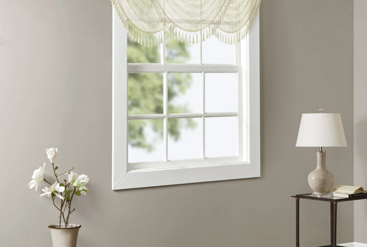 Irina Diamond Sheer Embroidered Waterfall Valance in Ivory From Madison Park