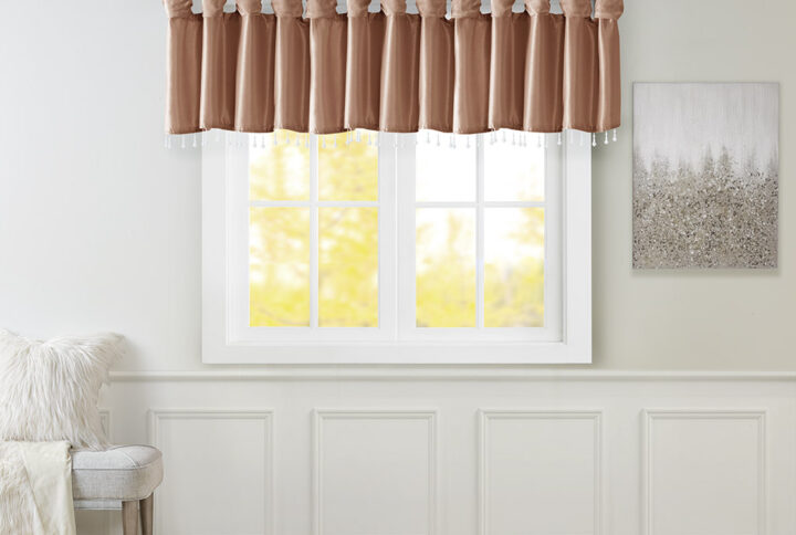 Emilia Lightweight Faux Silk Valance With Beads in Spice From Madison Park