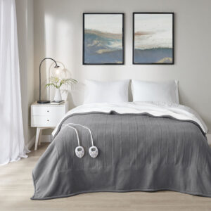 Fleece to Sherpa Heated Blanket in Dark Grey From Serta