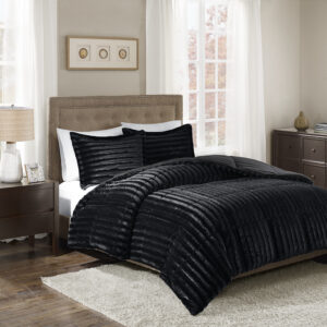 Duke Faux Fur Comforter Mini Set in Black From Madison Park