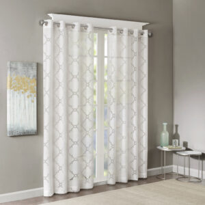 Eden Fretwork Burnout Sheer Curtain Panel in White From Madison Park