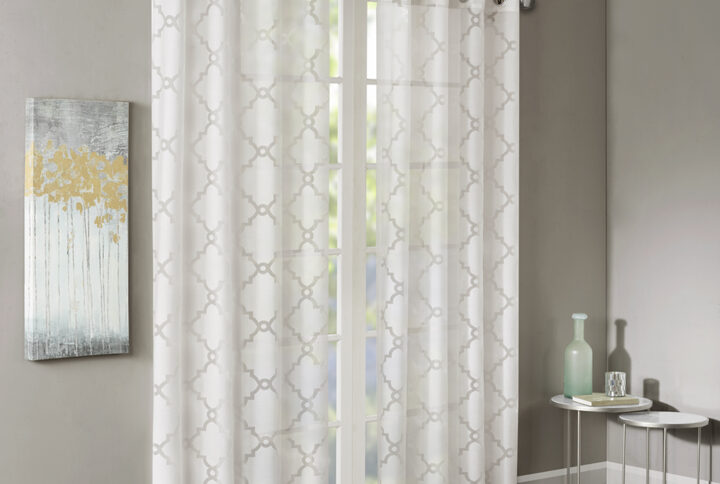 Eden Fretwork Burnout Sheer Curtain Panel in White From Madison Park