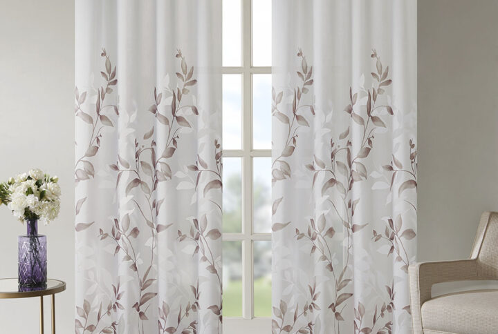 Cecily Burnout Printed Curtain Panel in Mauve From Madison Park