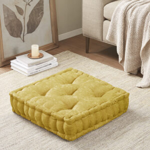 Azza Poly Chenille Square Floor Pillow Cushion in Yellow From Intelligent Design