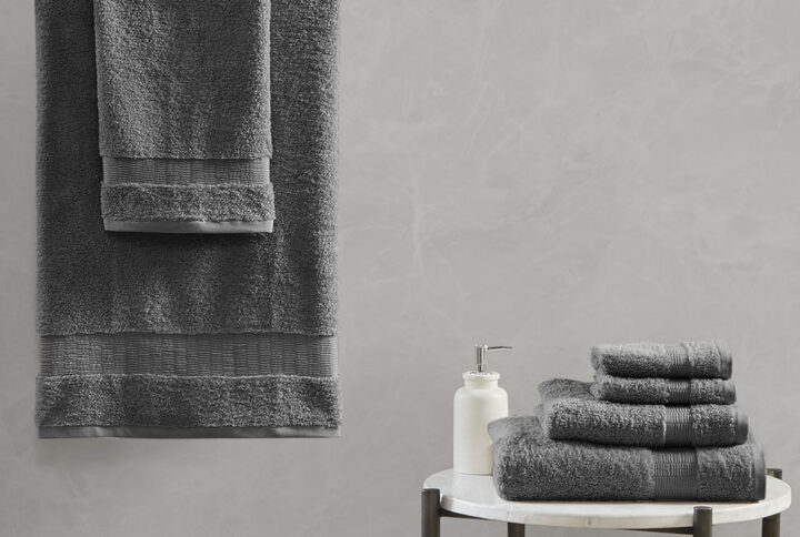 Luce 100% Egyptian Cotton 6 Piece Towel Set in Charcoal From Madison Park Signature