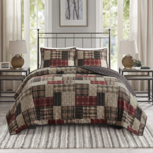 Timber 3 Piece Reversible Printed Quilt Set in Red/Black From Madison Park