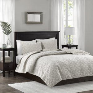 Harper 3 Piece Velvet Quilt Set in Ivory From Madison Park