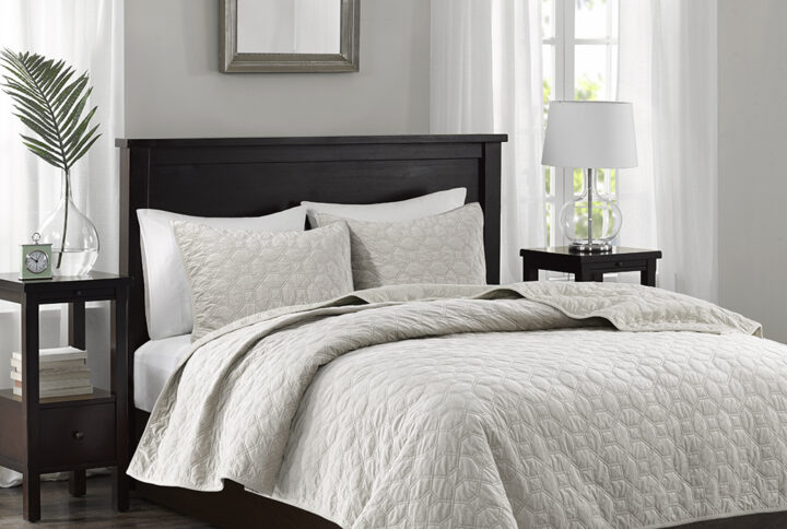 Harper 3 Piece Velvet Quilt Set in Ivory From Madison Park