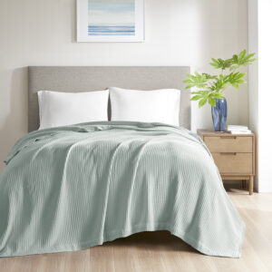 Cotton Waffle Weave Cotton Blanket in Aqua From Beautyrest